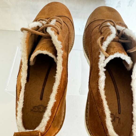 UGG Johanna Spill Seam Loafer Oxford Size 9 Suede Chestnut Wedge - Picture 9 of 13